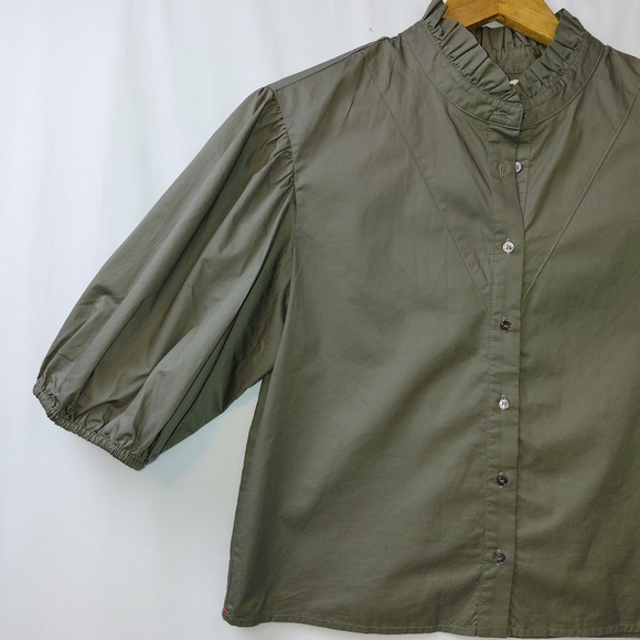 XiRENA Tasha Blouse Women's Size XS Olive Green 100% Cotton Puffed Sleeve - Picture 5 of 7